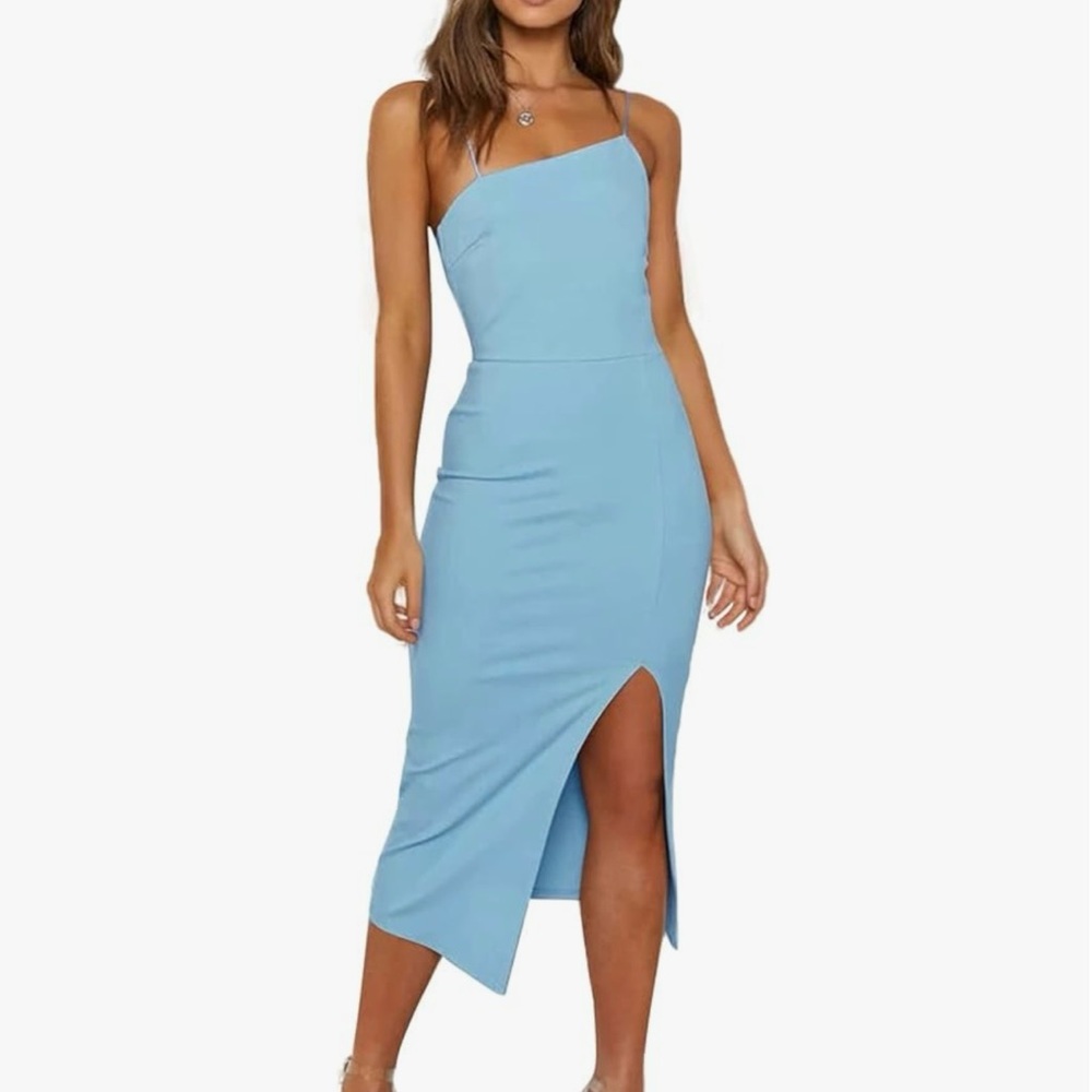 Women's Spaghetti Straps Split Hem Sleeveless Zipper
Bodycon Midi Dress